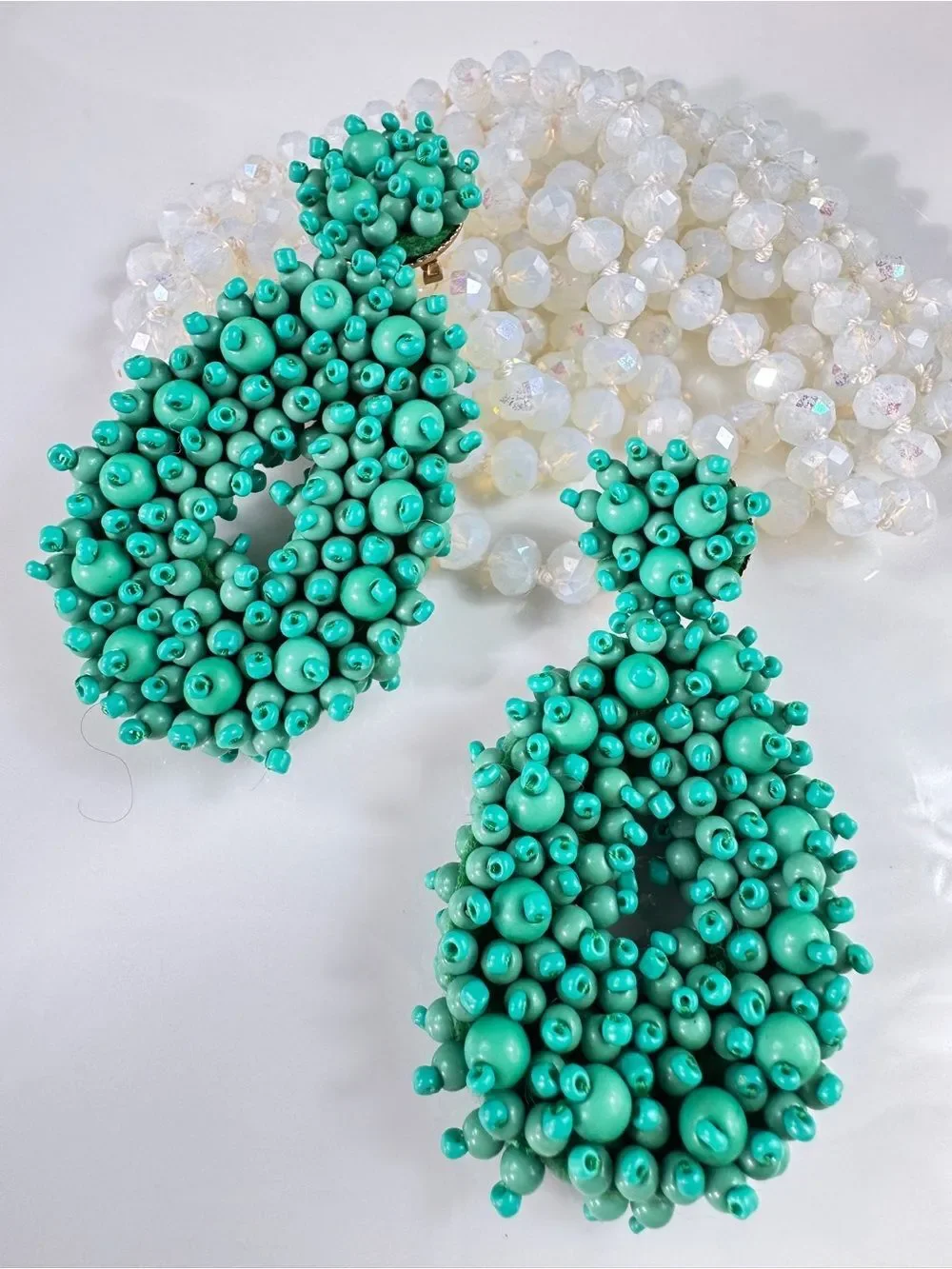 70’s Bohemian Vintage Green Beaded Statement Earrings